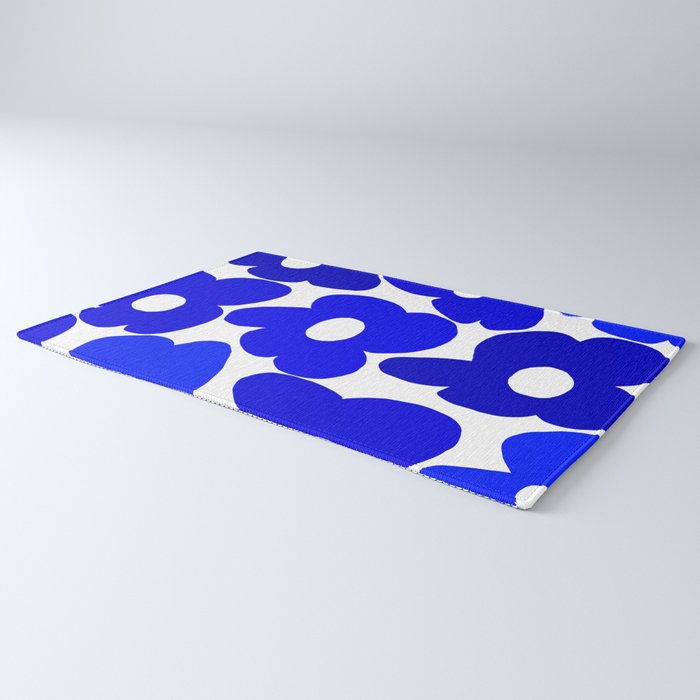 Large Blue Retro Flowers White Background Fresh Blue And White  #decor #society6 #buyart Rug Gallery Image 3