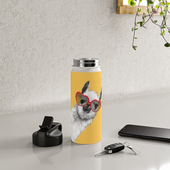 Fashion Hipster Llama with Glasses Water Bottle Gallery Image 4