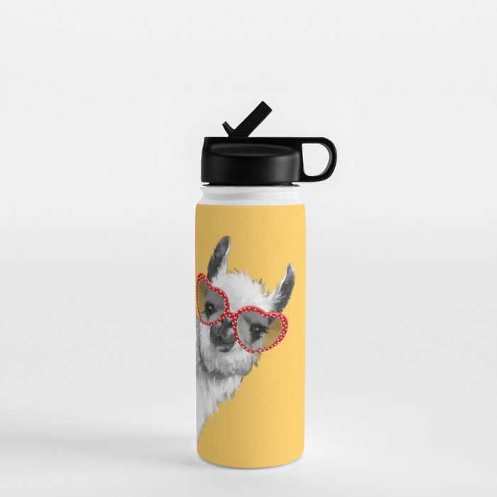 Fashion Hipster Llama with Glasses Water Bottle Gallery Image 1