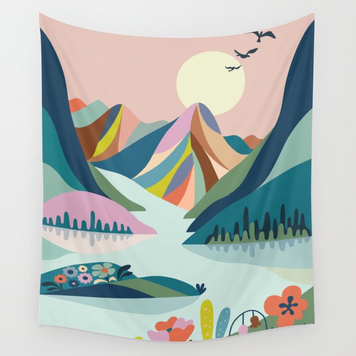 Modern Scenic Mountains  Wall Tapestry Gallery Image 1