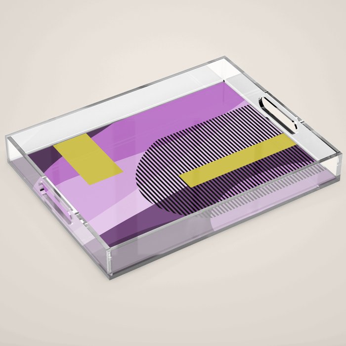  Retro Abstract And Geometric Shapes Purple, Mustard Yellow, Pink, Black Acrylic Tray Gallery Image 1