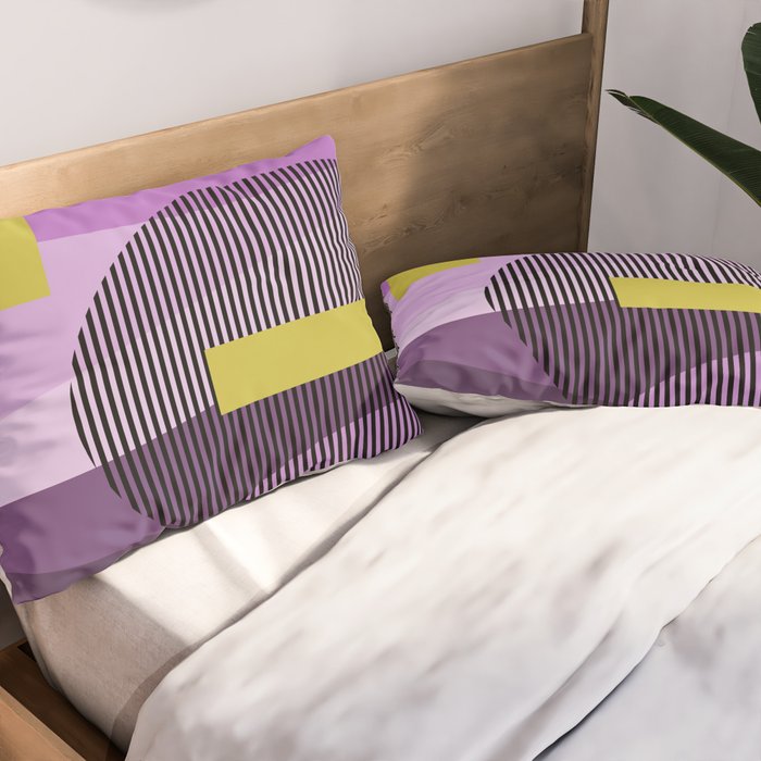  Retro Abstract And Geometric Shapes Purple, Mustard Yellow, Pink, Black Pillow Sham Gallery Image 2