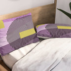  Retro Abstract And Geometric Shapes Purple, Mustard Yellow, Pink, Black Pillow Sham Gallery Image 2