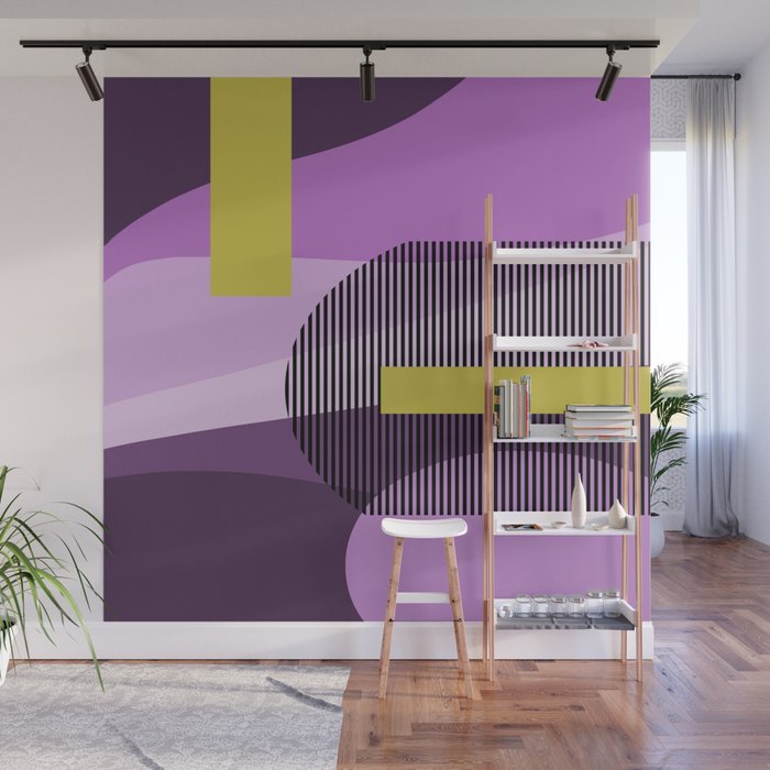  Retro Abstract And Geometric Shapes Purple, Mustard Yellow, Pink, Black Wall Mural Gallery Image 1