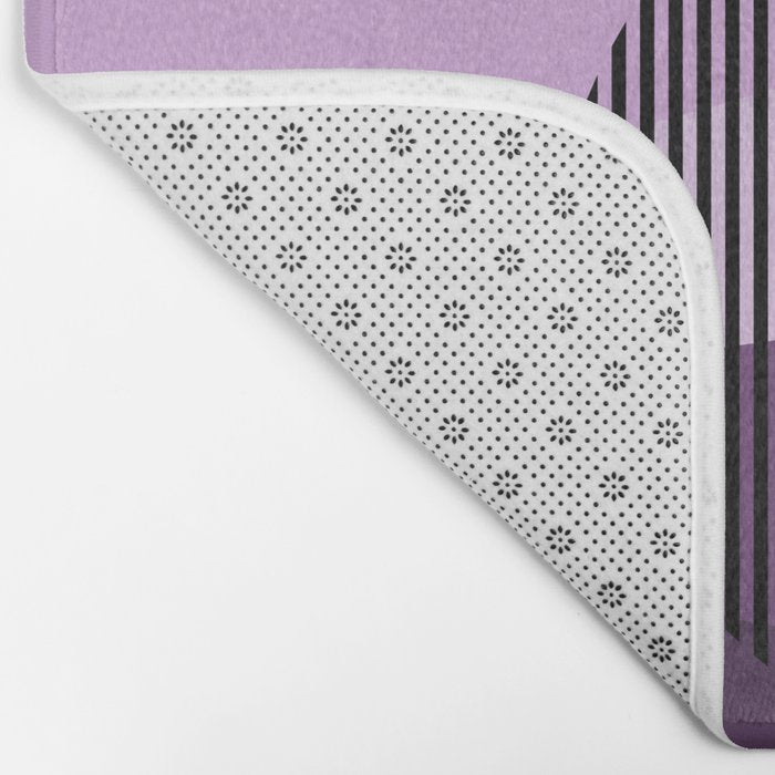  Retro Abstract And Geometric Shapes Purple, Mustard Yellow, Pink, Black Bath Mat Gallery Image 2