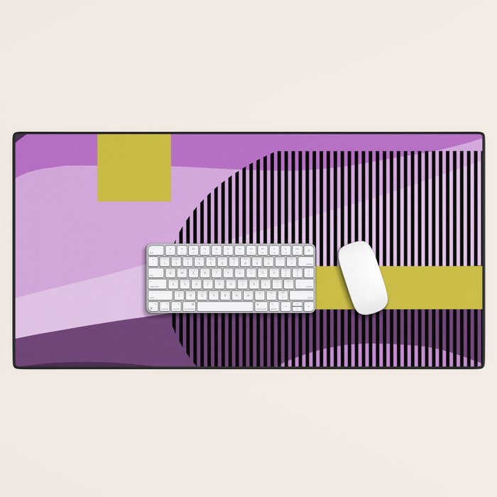  Retro Abstract And Geometric Shapes Purple, Mustard Yellow, Pink, Black Desk Mat Gallery Image 1