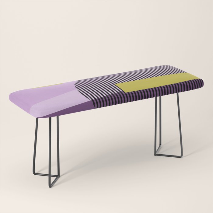  Retro Abstract And Geometric Shapes Purple, Mustard Yellow, Pink, Black Bench Gallery Image 1