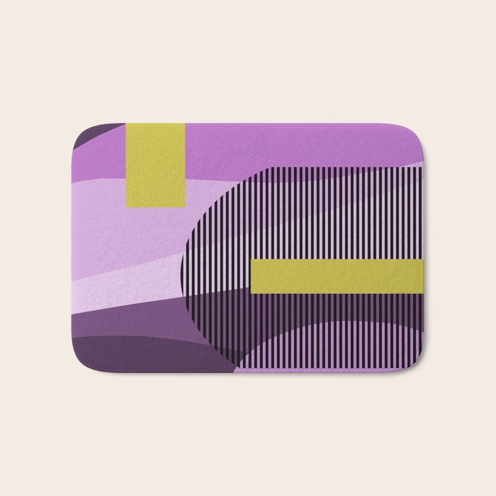  Retro Abstract And Geometric Shapes Purple, Mustard Yellow, Pink, Black Bath Mat Gallery Image 1