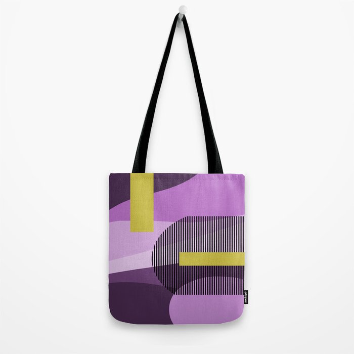  Retro Abstract And Geometric Shapes Purple, Mustard Yellow, Pink, Black Tote Bag Gallery Image 2