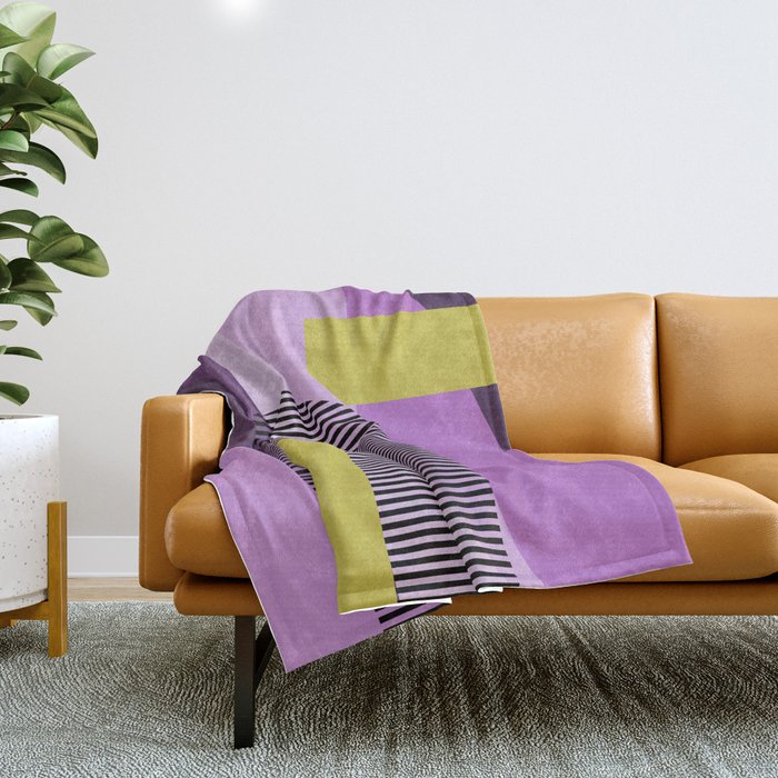  Retro Abstract And Geometric Shapes Purple, Mustard Yellow, Pink, Black Throw Blanket Gallery Image 1