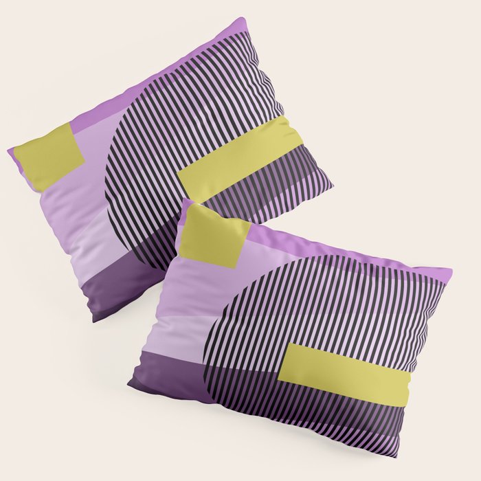  Retro Abstract And Geometric Shapes Purple, Mustard Yellow, Pink, Black Pillow Sham Gallery Image 1