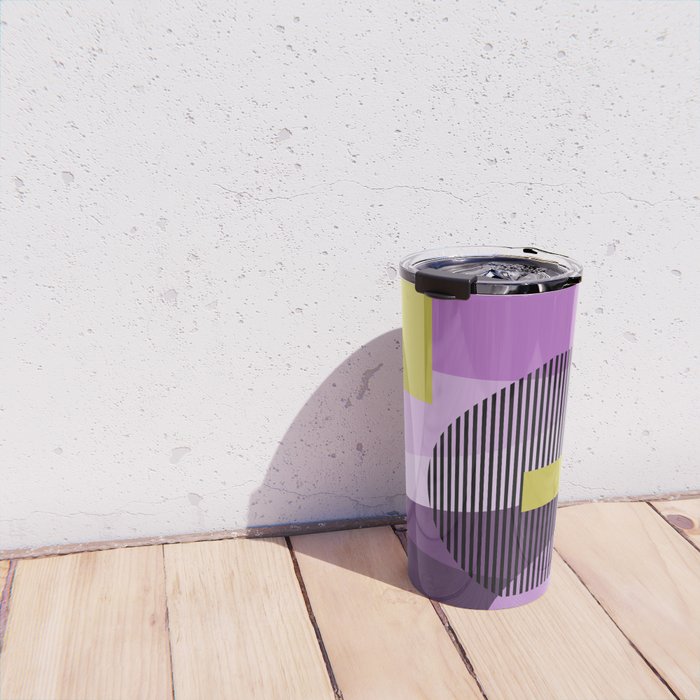  Retro Abstract And Geometric Shapes Purple, Mustard Yellow, Pink, Black Travel Mug Gallery Image 4