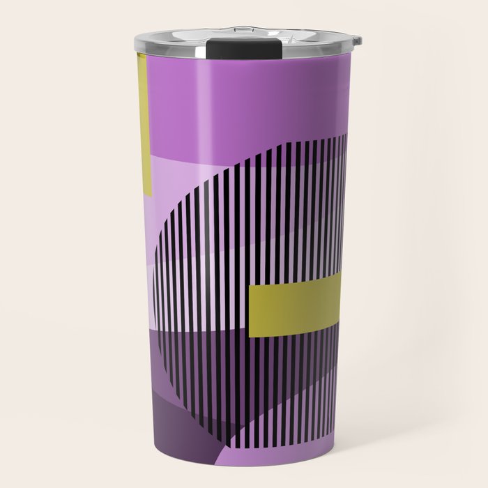  Retro Abstract And Geometric Shapes Purple, Mustard Yellow, Pink, Black Travel Mug Gallery Image 1
