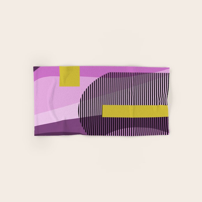  Retro Abstract And Geometric Shapes Purple, Mustard Yellow, Pink, Black Bath Towel Gallery Image 1
