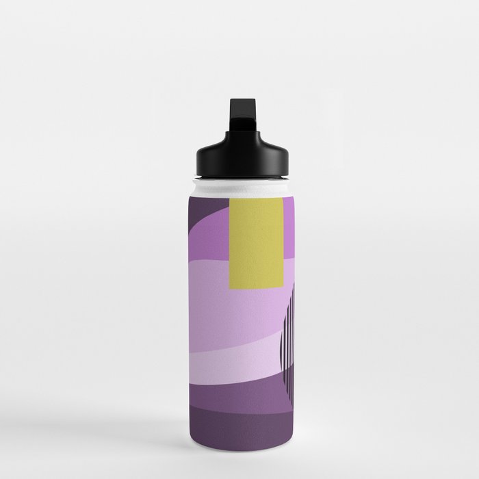  Retro Abstract And Geometric Shapes Purple, Mustard Yellow, Pink, Black Water Bottle Gallery Image 3