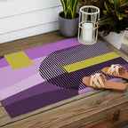  Retro Abstract And Geometric Shapes Purple, Mustard Yellow, Pink, Black Outdoor Rug Gallery Image 2