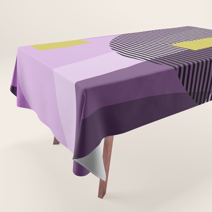  Retro Abstract And Geometric Shapes Purple, Mustard Yellow, Pink, Black Tablecloth Gallery Image 1