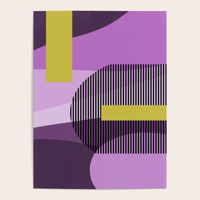  Retro Abstract And Geometric Shapes Purple, Mustard Yellow, Pink, Black Poster Gallery Image 1