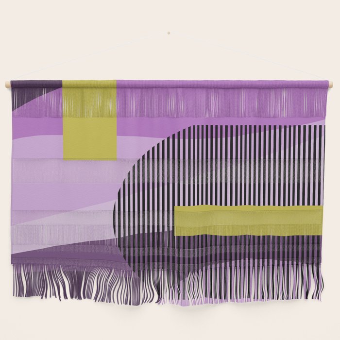  Retro Abstract And Geometric Shapes Purple, Mustard Yellow, Pink, Black Wall Hanging Gallery Image 1