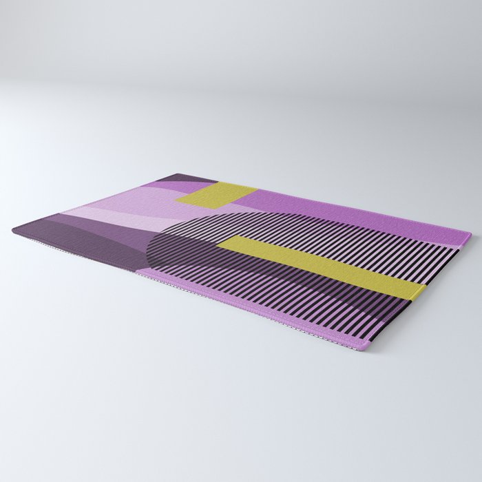  Retro Abstract And Geometric Shapes Purple, Mustard Yellow, Pink, Black Rug Gallery Image 3