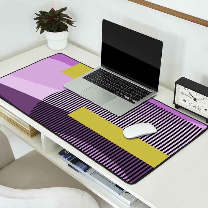  Retro Abstract And Geometric Shapes Purple, Mustard Yellow, Pink, Black Desk Mat Gallery Image 2