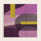  Retro Abstract And Geometric Shapes Purple, Mustard Yellow, Pink, Black Wood Wall Art Gallery Image 1