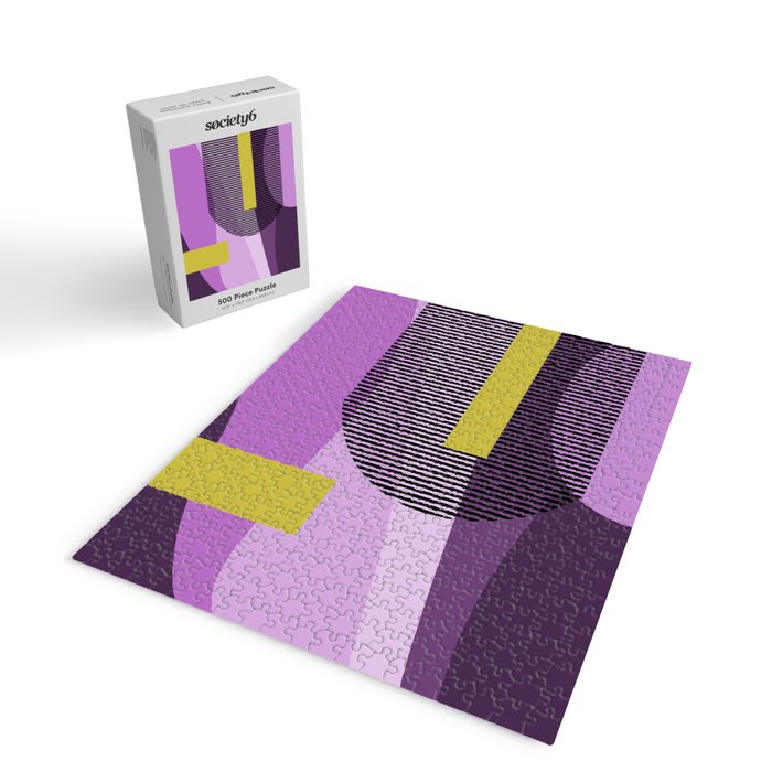  Retro Abstract And Geometric Shapes Purple, Mustard Yellow, Pink, Black Jigsaw Puzzle Gallery Image 2