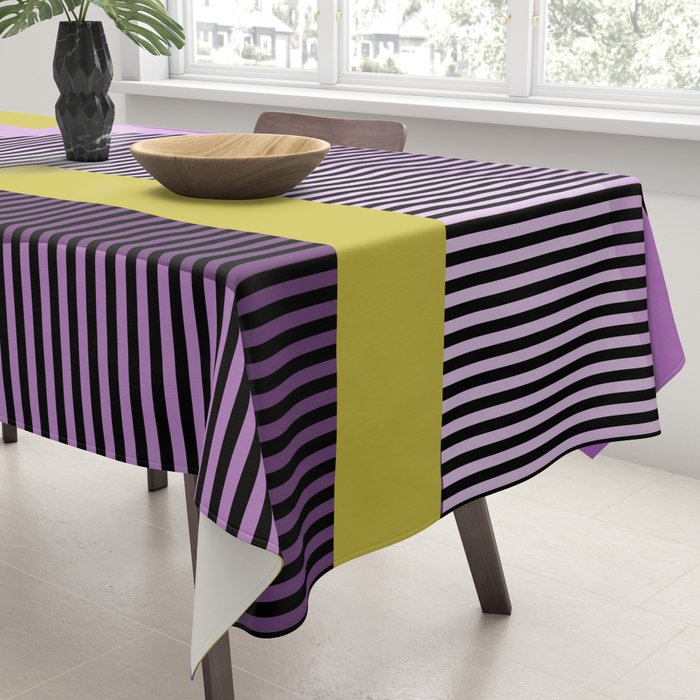  Retro Abstract And Geometric Shapes Purple, Mustard Yellow, Pink, Black Tablecloth Gallery Image 3