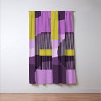  Retro Abstract And Geometric Shapes Purple, Mustard Yellow, Pink, Black Window Curtain Gallery Image 3