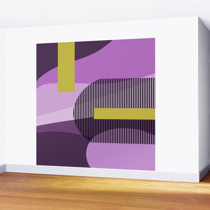  Retro Abstract And Geometric Shapes Purple, Mustard Yellow, Pink, Black Wall Mural Gallery Image 2