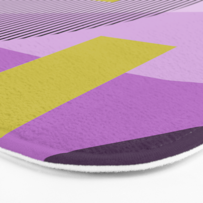  Retro Abstract And Geometric Shapes Purple, Mustard Yellow, Pink, Black Bath Mat Gallery Image 3