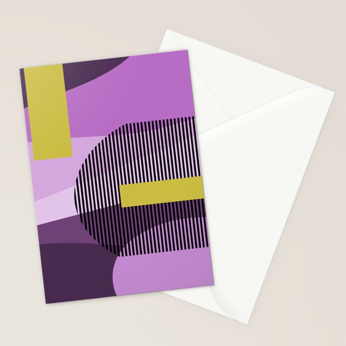  Retro Abstract And Geometric Shapes Purple, Mustard Yellow, Pink, Black Stationery Card Gallery Image 2