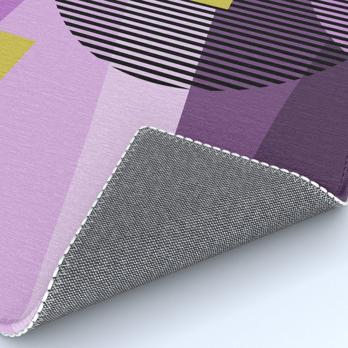  Retro Abstract And Geometric Shapes Purple, Mustard Yellow, Pink, Black Rug Gallery Image 4