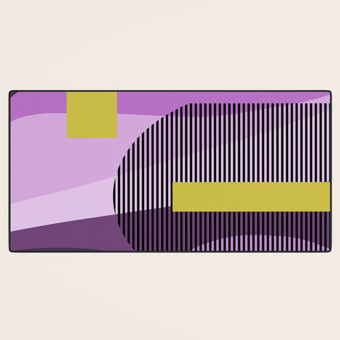  Retro Abstract And Geometric Shapes Purple, Mustard Yellow, Pink, Black Desk Mat Gallery Image 3