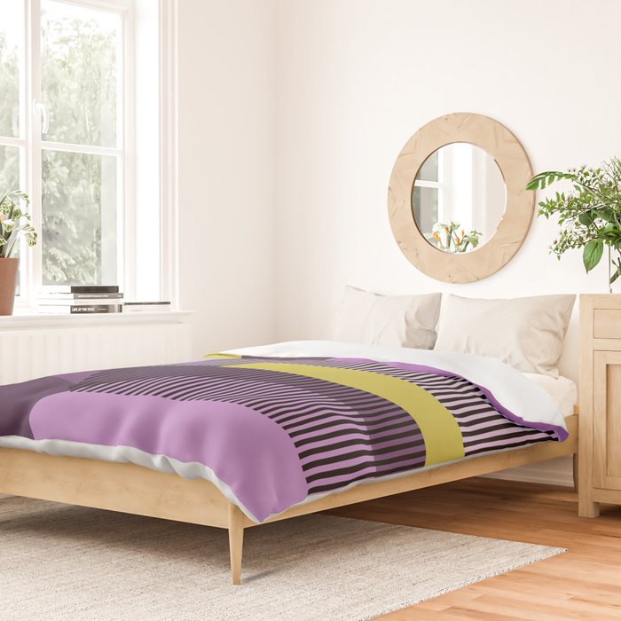  Retro Abstract And Geometric Shapes Purple, Mustard Yellow, Pink, Black Duvet Cover Gallery Image 2