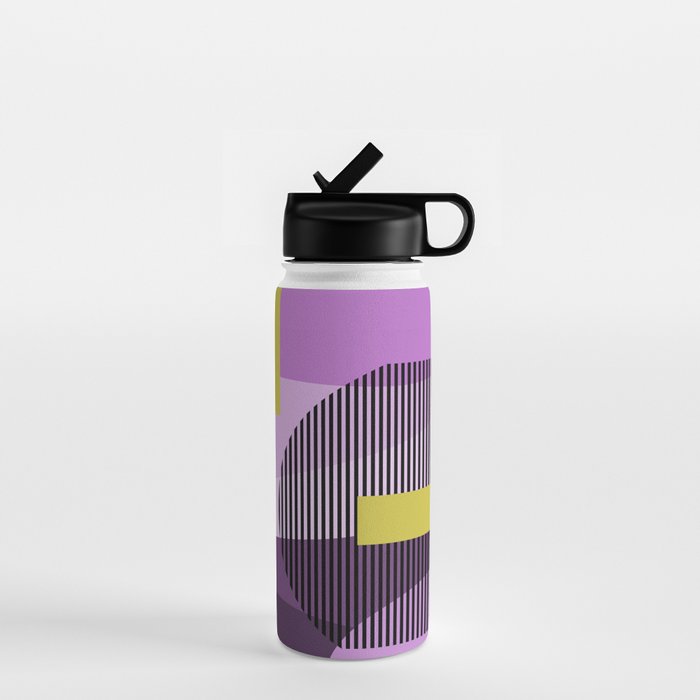  Retro Abstract And Geometric Shapes Purple, Mustard Yellow, Pink, Black Water Bottle Gallery Image 1