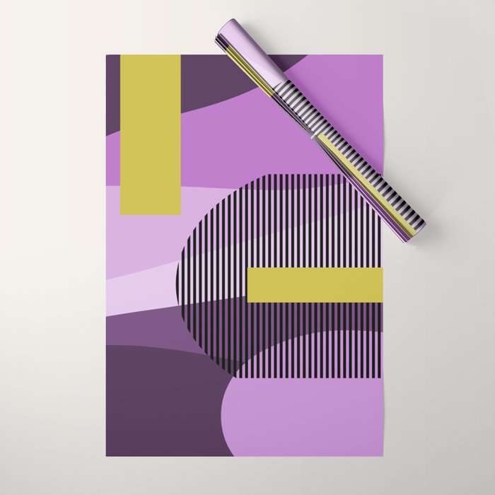  Retro Abstract And Geometric Shapes Purple, Mustard Yellow, Pink, Black Wrapping Paper Gallery Image 1