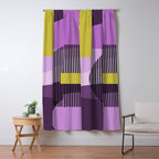  Retro Abstract And Geometric Shapes Purple, Mustard Yellow, Pink, Black Window Curtain Gallery Image 5