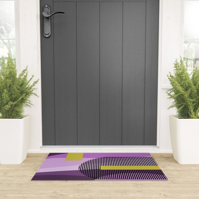  Retro Abstract And Geometric Shapes Purple, Mustard Yellow, Pink, Black Welcome Mat Gallery Image 3