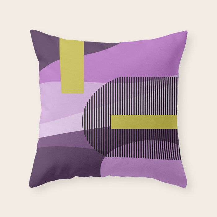  Retro Abstract And Geometric Shapes Purple, Mustard Yellow, Pink, Black Throw Pillow Gallery Image 6
