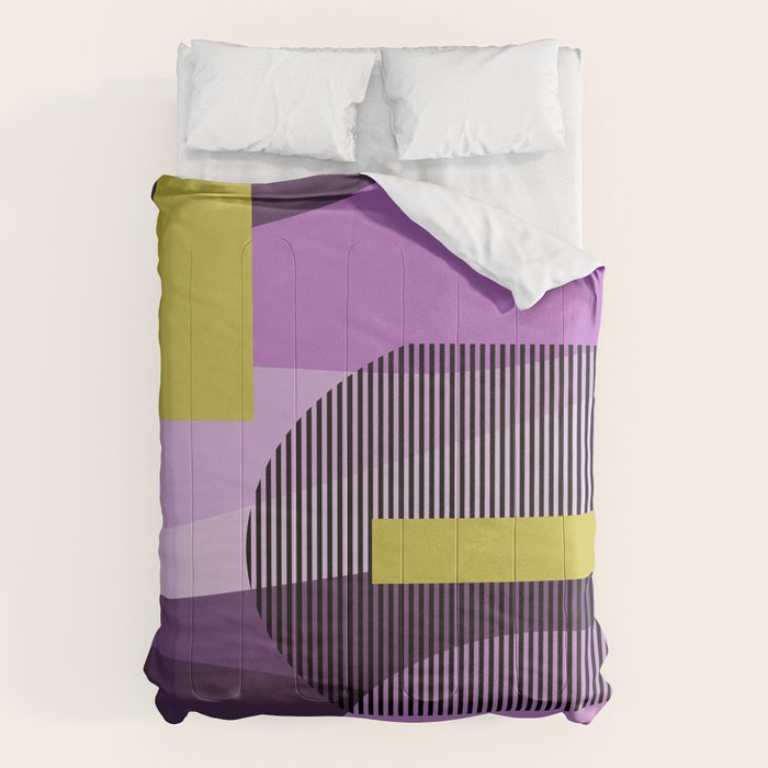 Retro Abstract And Geometric Shapes Purple, Mustard Yellow, Pink, Black Comforter Gallery Image 6
