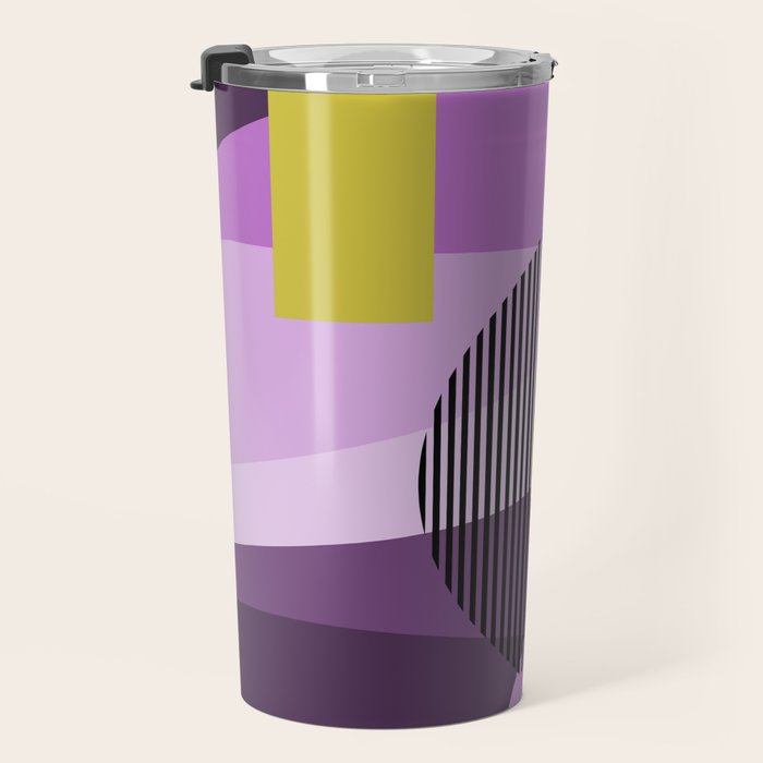  Retro Abstract And Geometric Shapes Purple, Mustard Yellow, Pink, Black Travel Mug Gallery Image 3