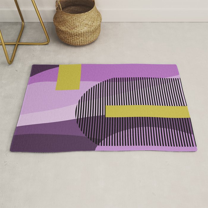  Retro Abstract And Geometric Shapes Purple, Mustard Yellow, Pink, Black Rug Gallery Image 1