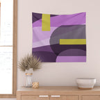  Retro Abstract And Geometric Shapes Purple, Mustard Yellow, Pink, Black Wall Tapestry Gallery Image 2