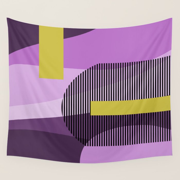  Retro Abstract And Geometric Shapes Purple, Mustard Yellow, Pink, Black Wall Tapestry Gallery Image 4