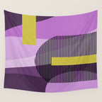  Retro Abstract And Geometric Shapes Purple, Mustard Yellow, Pink, Black Wall Tapestry Gallery Image 4
