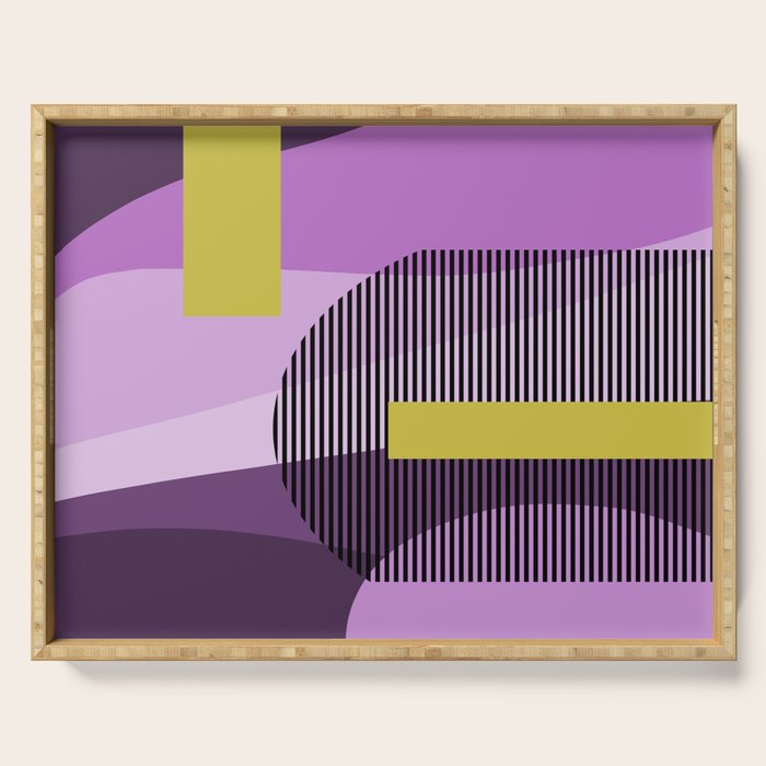  Retro Abstract And Geometric Shapes Purple, Mustard Yellow, Pink, Black Serving Tray Gallery Image 1