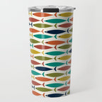 Midcentury Modern Fish Pattern in Mid Mod Teal, Olive, Mustard, Orange on Nearly White Travel Mug Gallery Image 1