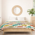 Midcentury Modern Fish Pattern in Mid Mod Teal, Olive, Mustard, Orange on Nearly White Duvet Cover Gallery Image 3