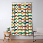 Midcentury Modern Fish Pattern in Mid Mod Teal, Olive, Mustard, Orange on Nearly White Window Curtain Gallery Image 5